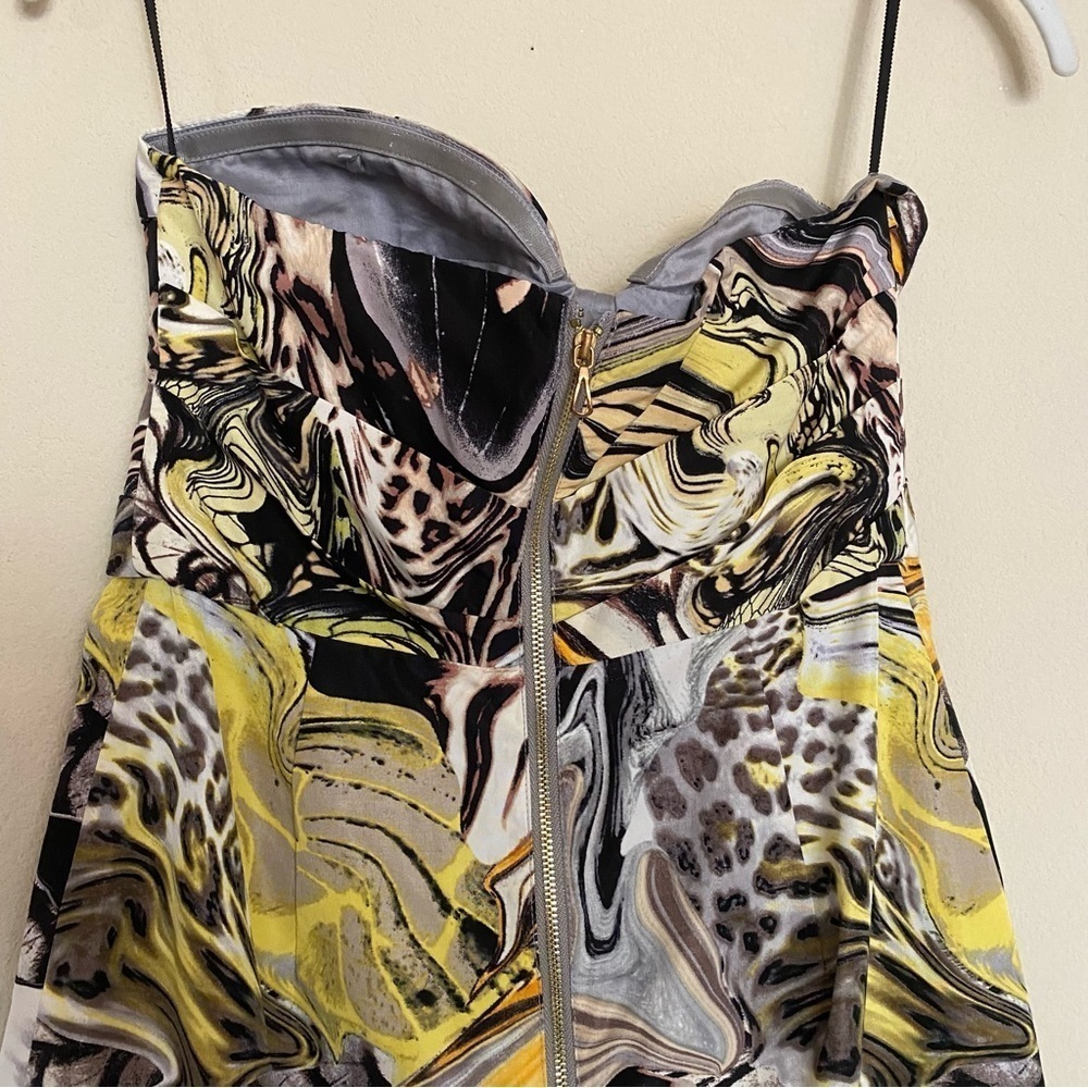 leifsdottir Strapless Sculpted Bodice Dress in White, Black, Yellow, Brown - Picture 9 of 14